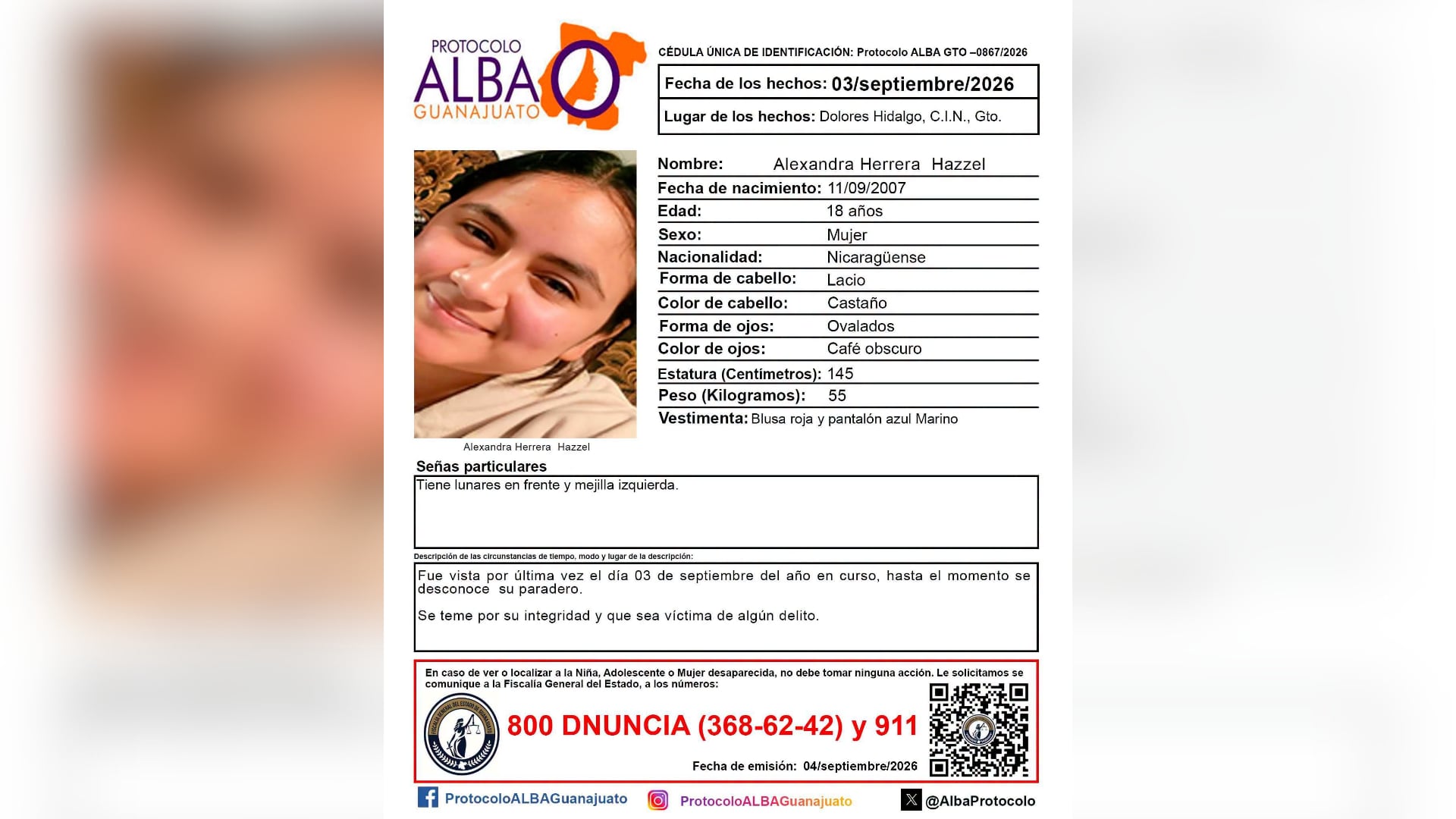 ¡Sin rastro de ella! Buscan a Alexandra Herrera Hazzel desaparecida en Guanajuato