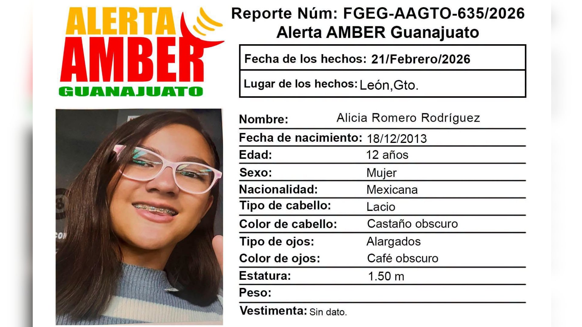 TEMEN por su seguridad ¡Menor de 12 años desaparecida! Piden localizar a Alicia Romero Ramírez en León