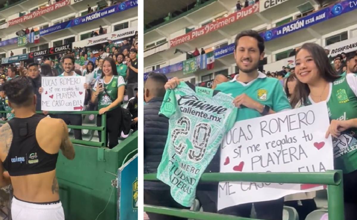Lucas Romero regala playera a pareja y se comprometen