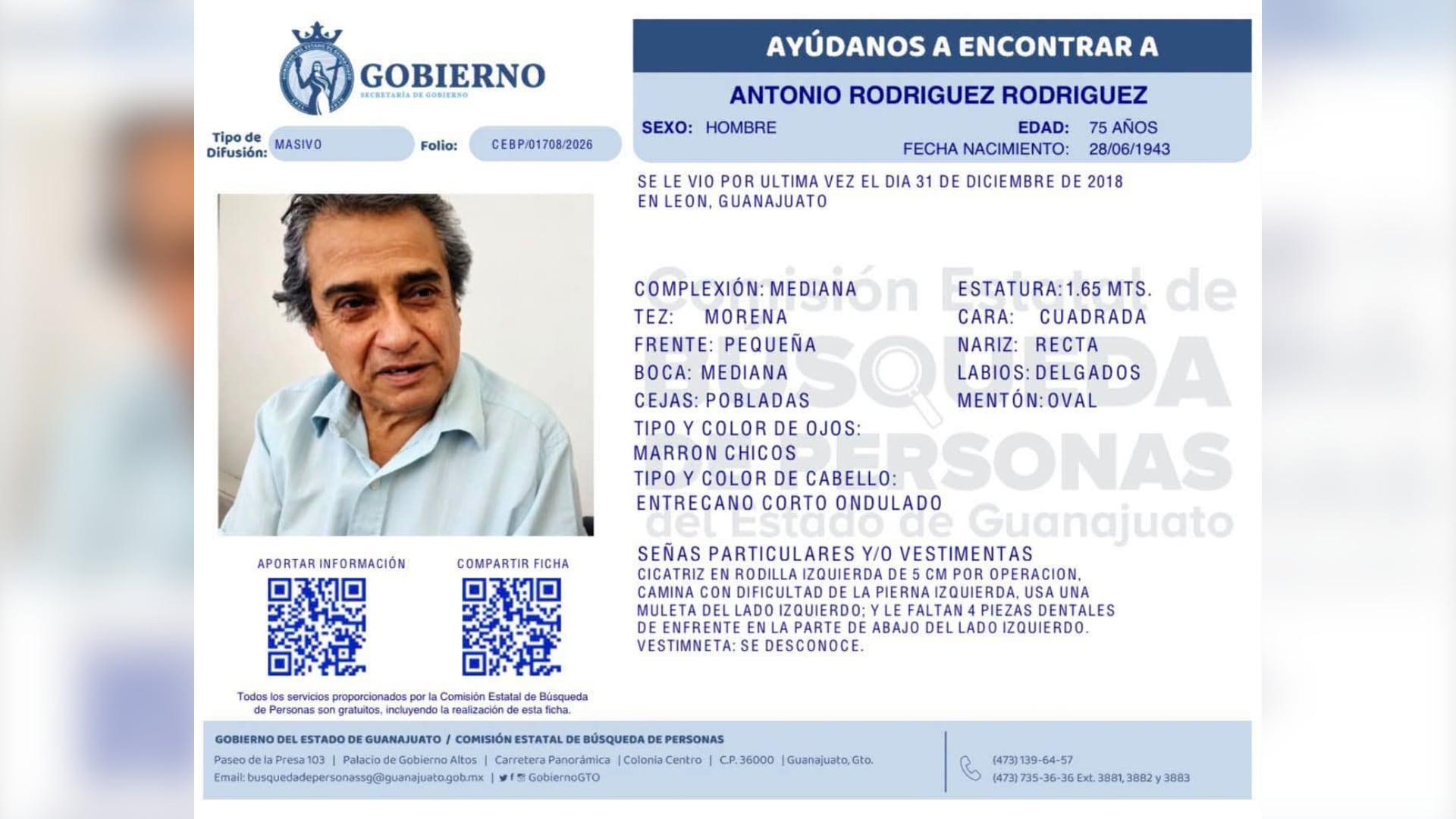 ¡No sé sabe nada de él desde hace 8 años! Buscan a Antonio Rodríguez Rodríguez desaparecido en Guanajuato