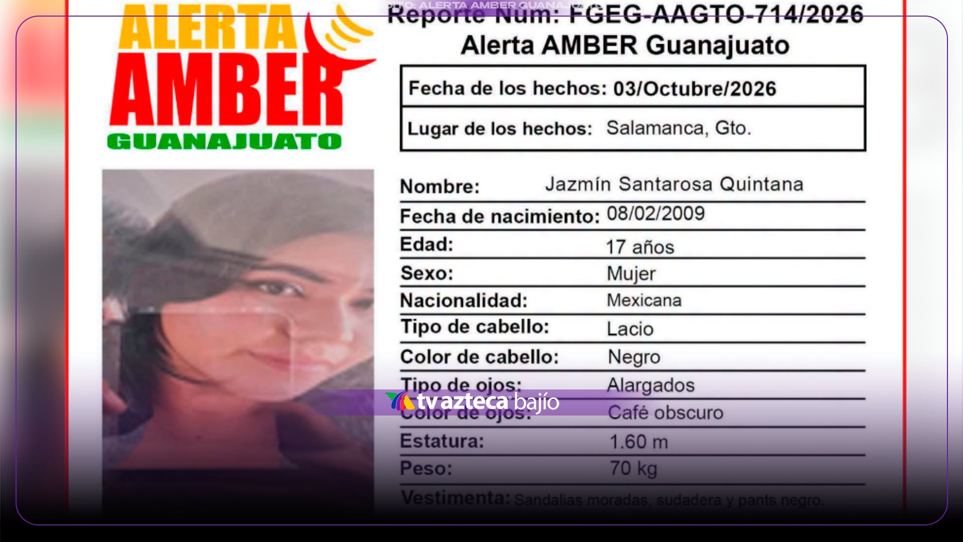 ¡NO DAN CON ELLA! Jazmín Santarosa, de 17 años, es buscada en todo Guanajuato; temen pueda ser víctima del algún delito