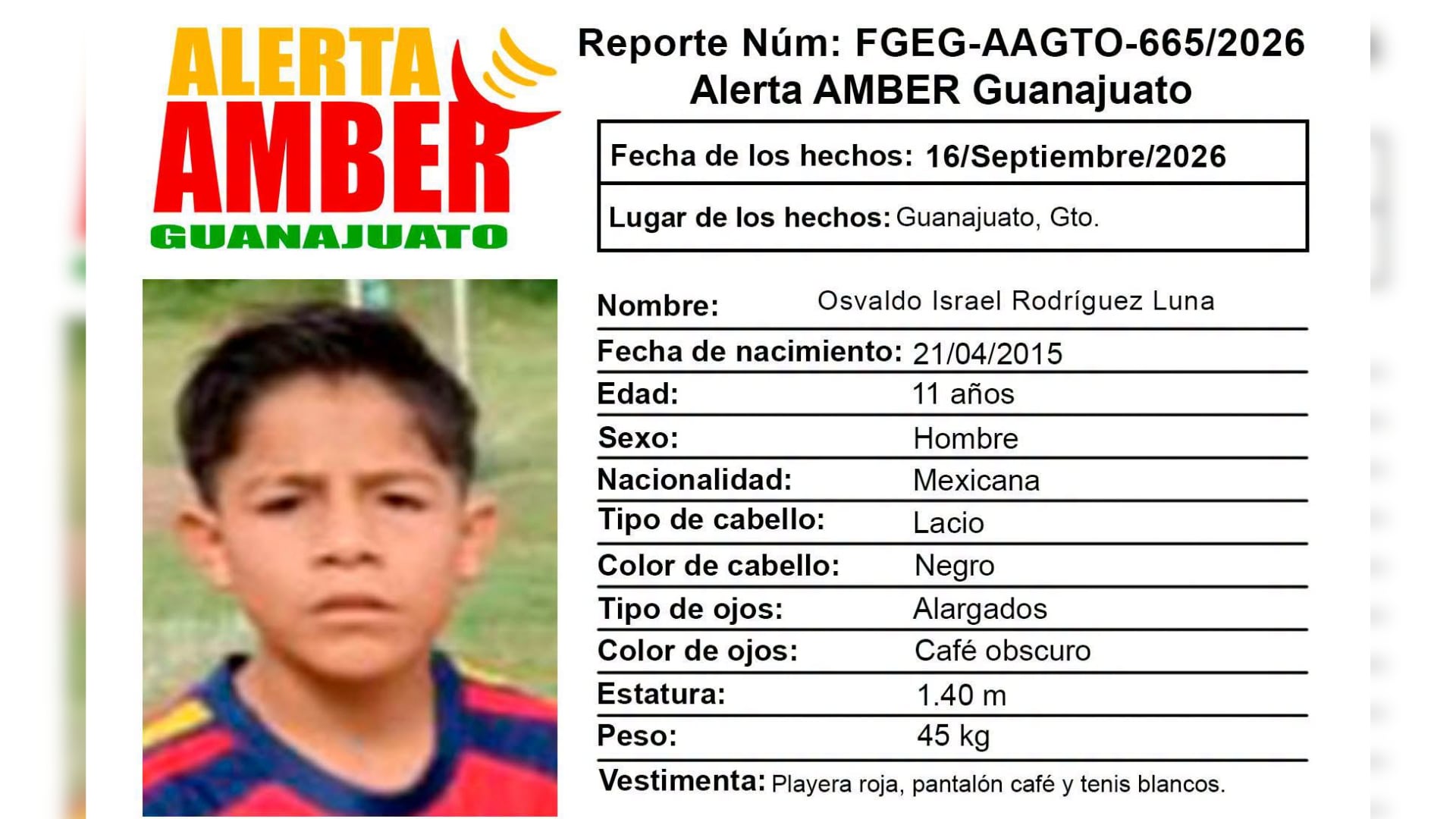 ALERTA ¡Su familia lo busca DESESPERADAMENTE! Buscan al menor Octavio Israel Rodríguez Luna desaparecido en Guanajuato