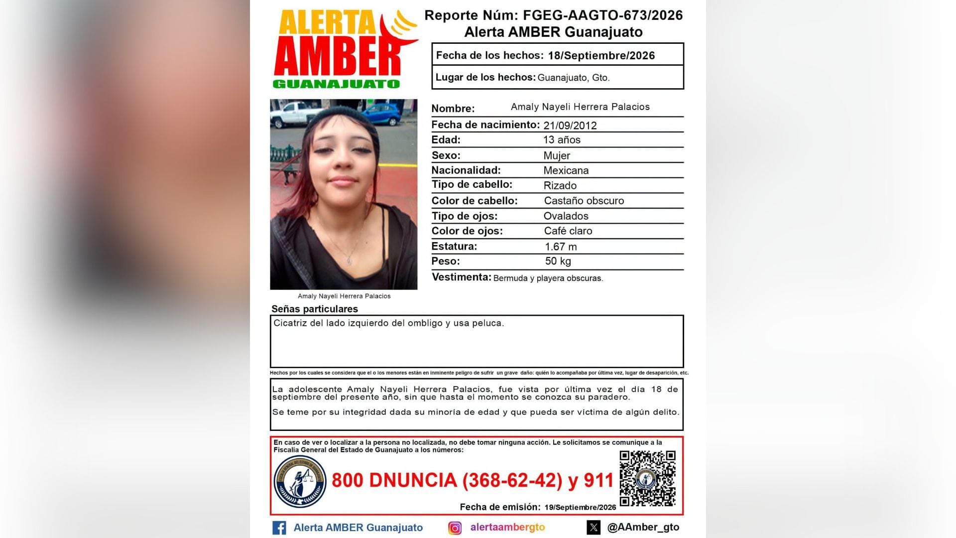 ¡No se sabe nada de ella! Buscan a Amaly Nayeli Herrera Palacios desaparecida en Guanajuato