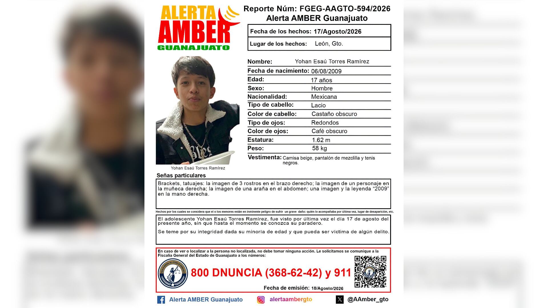 ¡No se sabe de él! Buscan a Yohan Esaú Torres Ramírez, desaparecido en Guanajuato