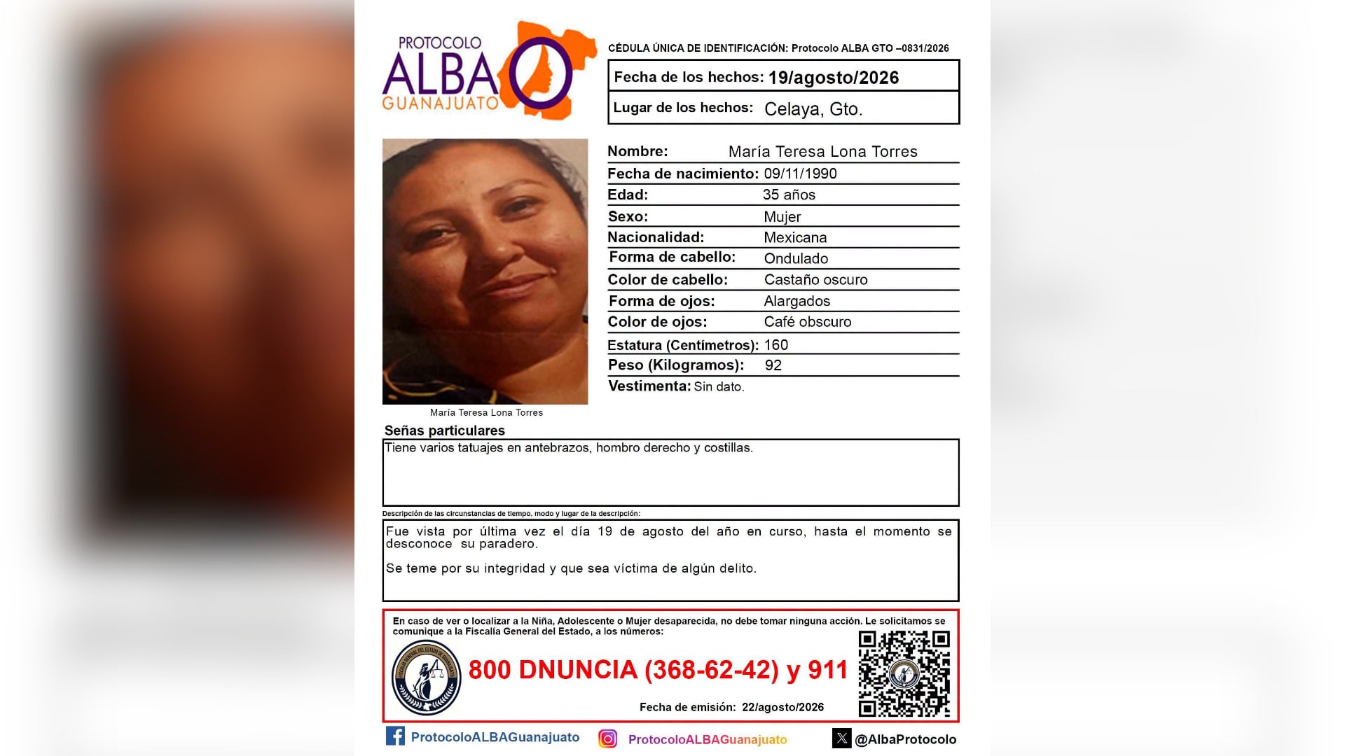 ¡No hay rastro de ella! Buscan a Maria Teresa Lona Torres en Guanajuato