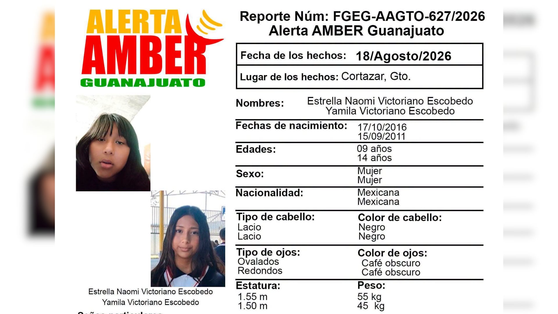 ALERTA ¡Buscan a hermanas desaparecidas! Dos menores de 9 y 14 años desaparecen y su familia las busca