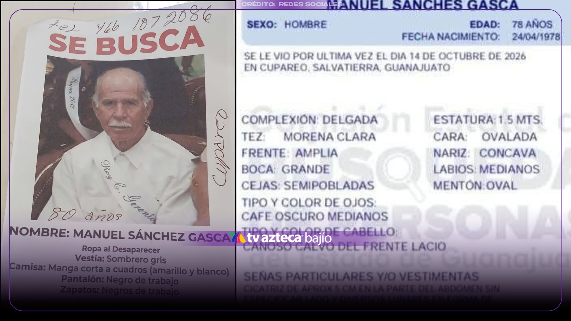 ¡NO SABEN NADA DE ÉL! Don Mane, de 78 años, salió a sembrar en Guanajuato y lleva casi una SEMANA desaparecido