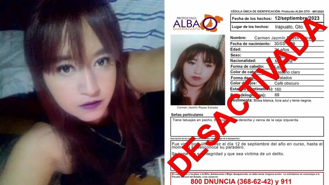 Carmen Jazmín Reyes, localizada sin vida