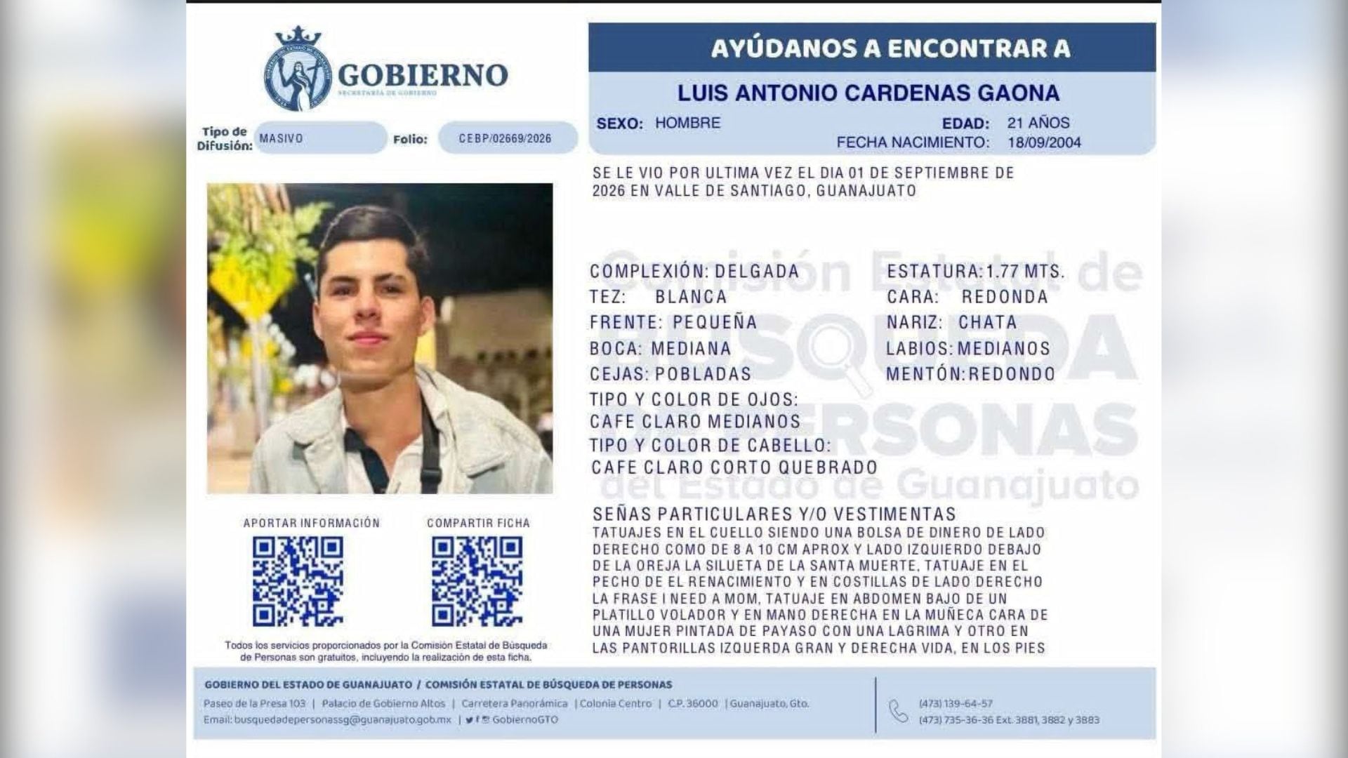 ¡Llevan 11 días sin rastro de él! Buscan a Luis Antonio Cárdenas Gaona, desaparecido en Guanajuato