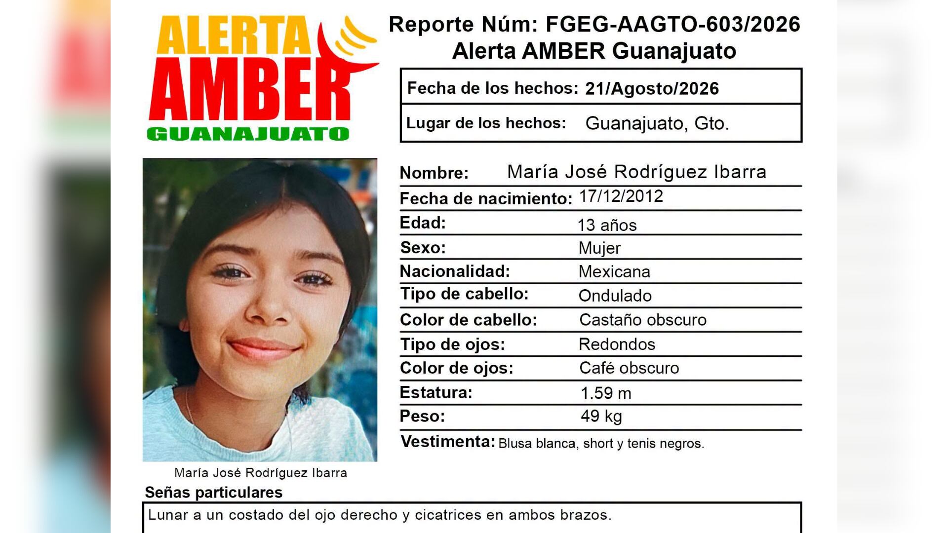 ATENCIÓN Guanajuato ¡Su familia lo busca! Piden localizar a la menor María José Rodríguez Ibarra desaparecida en Guanajuato